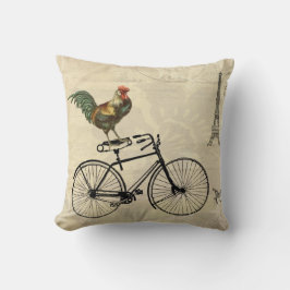 Almofada Galo do vintage que monta uma bicicleta pela torre