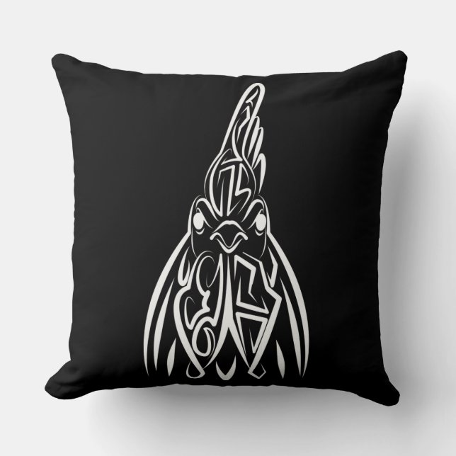 Almofada Galo Tribal Negro e Branco (Frente)