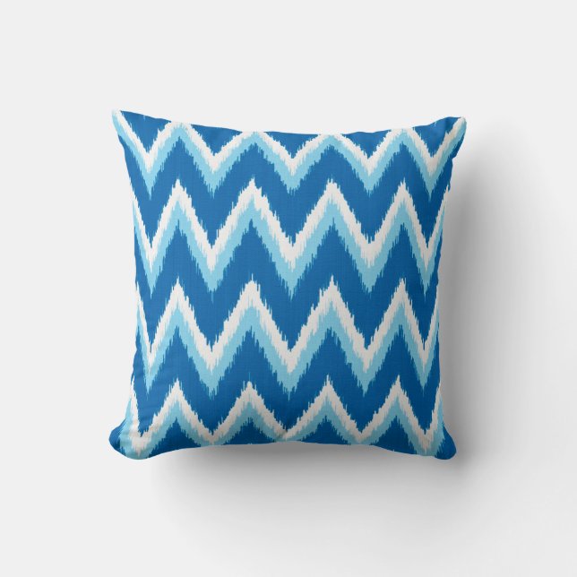 Almofada Gamas de Ikat Chevron - Cobalto, Azul-Céu e Branco (Frente)