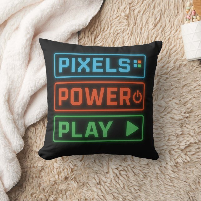 Almofada Gaming Pillow – Pixels Power Play Neon Gamer Decor (Cobertor)