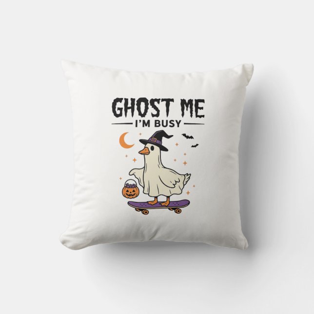 Almofada Ganso de Halloween de skate fantasma estou ocupado (Frente)