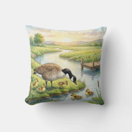 Almofada Ganso Fofo E Bebês Animais do Rio e do Lago 