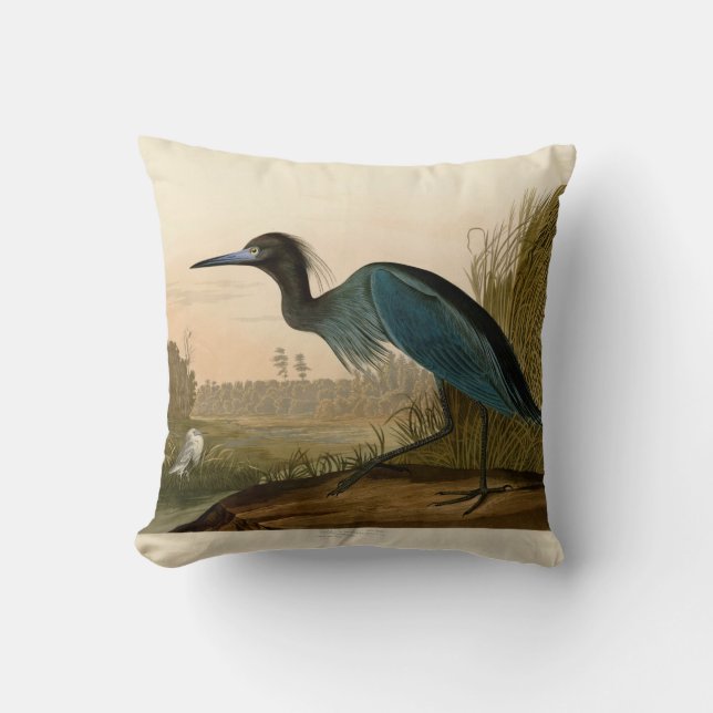 Almofada Garça Azul Grou Impressão Audubon Arte Costeira (Frente)