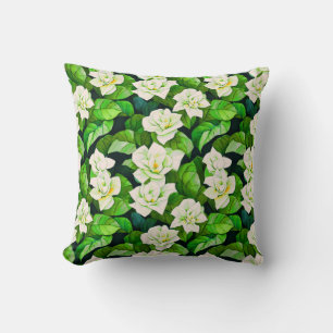 Almofada Gardenias brancas e folhas verdes de jade
