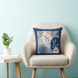Almofada Gardens Syracuse Abstract Navy Leaf Cushion
