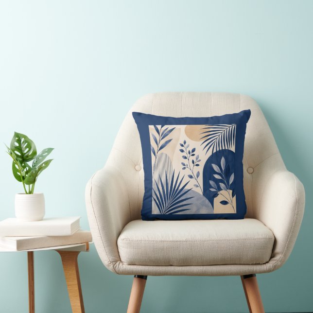 Almofada Gardens Syracuse Abstract Navy Leaf Cushion (Cadeira)