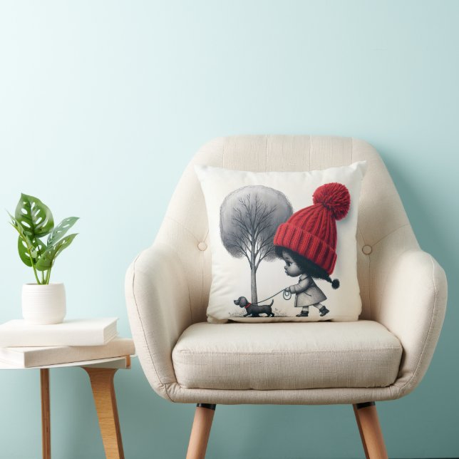 Almofada Garota Afro-Americana Andando Seu Cão (Cadeira)