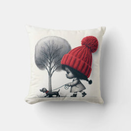 Almofada Garota Afro-Americana Andando Seu Cão