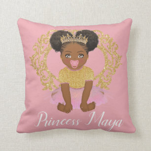Almofada Garota Afro Princesa com tutu e coroa dourada