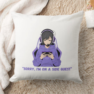 Almofada Garota Anime Gamer Arte de Jogo Roxa