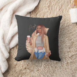 Almofada Garota Bohemiana com Brilho Falso Cabelo Bege Rosa