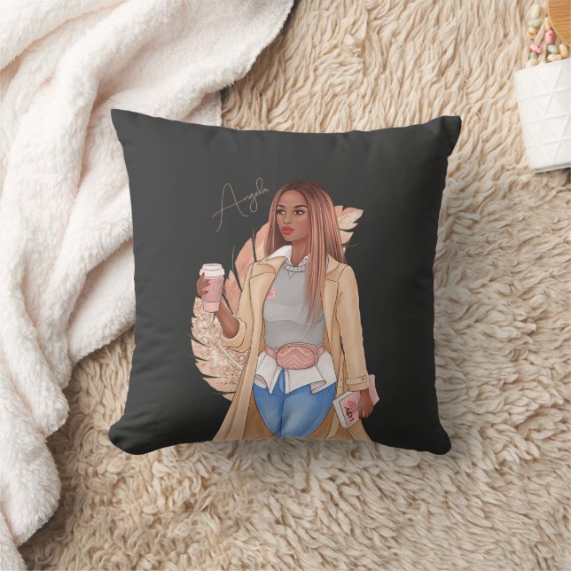 Almofada Garota Bohemiana com Brilho Falso Cabelo Bege Rosa (Cobertor)