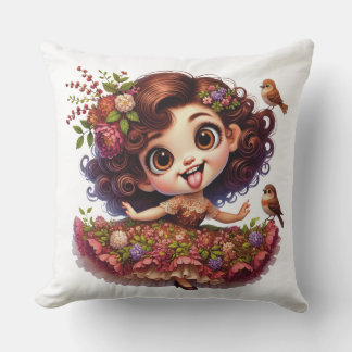 ALMOFADA GAROTA BONITA COM VESTIDO E AVES