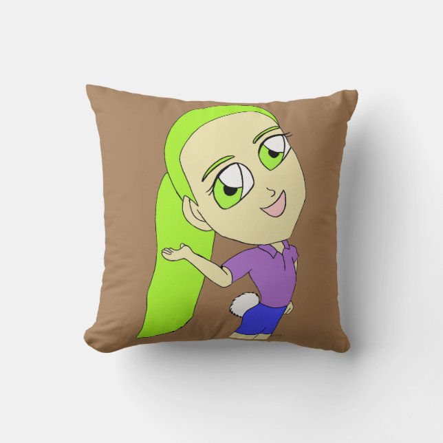 Almofada garota chibi com travesseiro decorativo de rabo co (Frente)