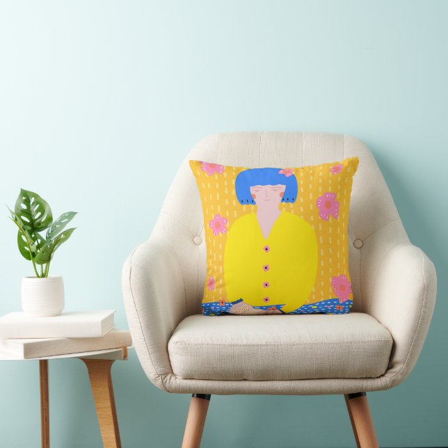 Almofada Garota Cozy Bookworm Folk Art Lendo (Cadeira)