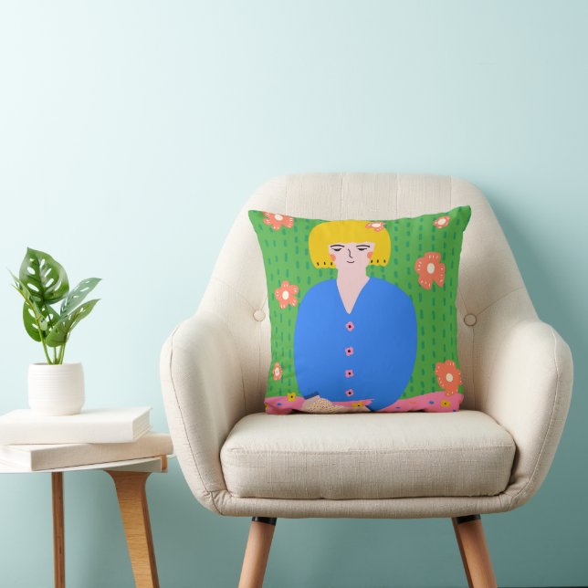 Almofada Garota Cozy Bookworm Folk Art Lendo (Cadeira)