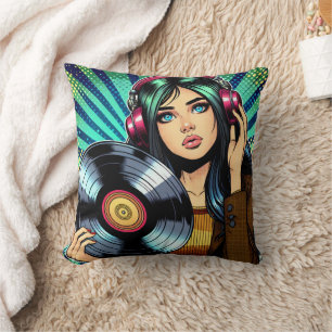 Almofada Garota de estilo pop art em quadrinhos com álbum d