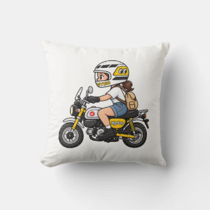 Almofada Garota de Moto Fofa – Desenho de Mini Moto Amarela