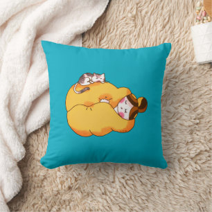 Almofada Garota Dormindo com Gato Louco