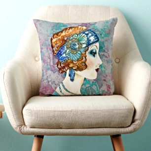 Almofada Garota-Flapper Glamourous Rosa Teal Reversible