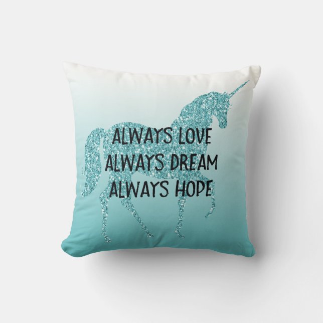 Almofada Garota Glitzy Glitter Aqua Unicórn (Frente)