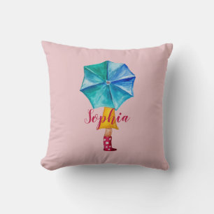 Almofada Garota Guarda-Chuva Cor-de-Água, Rosa