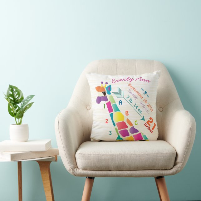 Almofada Garota Nursery Baby Birth Stat Giraffe Arrow Patte (Cadeira)