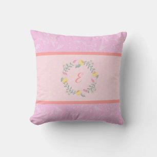 Almofada Garota Pastel Rosa e Lavanda Floral Monograma Kid