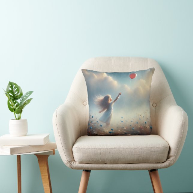 Almofada Garota Pequena Com Balão Vermelho (Cadeira)