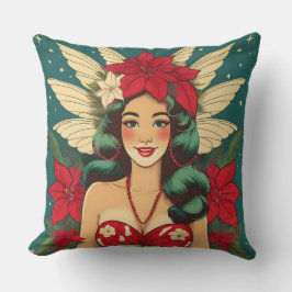 Almofada Garota Pin-Up de Natal Tropical dos Anos 50 Retrô