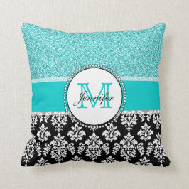 Almofada Garota, Teal, Negra Brilhante Personalizada