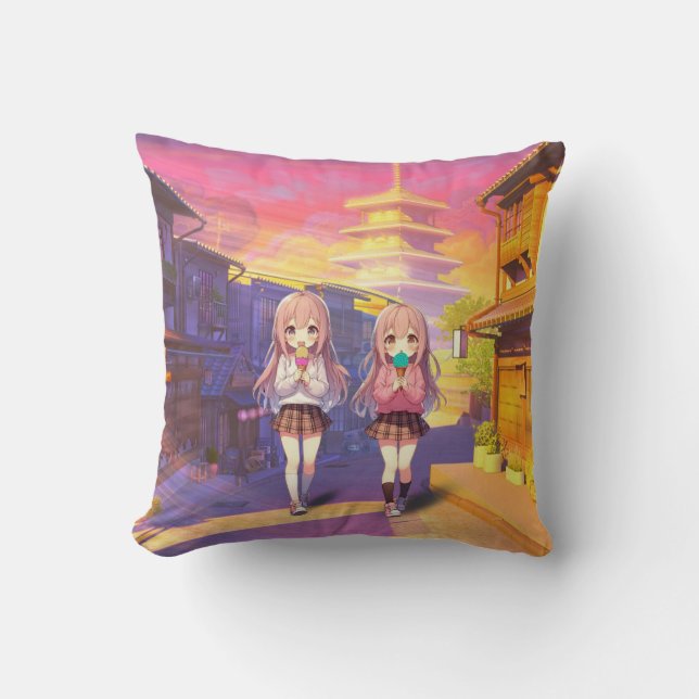Almofada Garotas fofas de anime de sorvete (Frente)