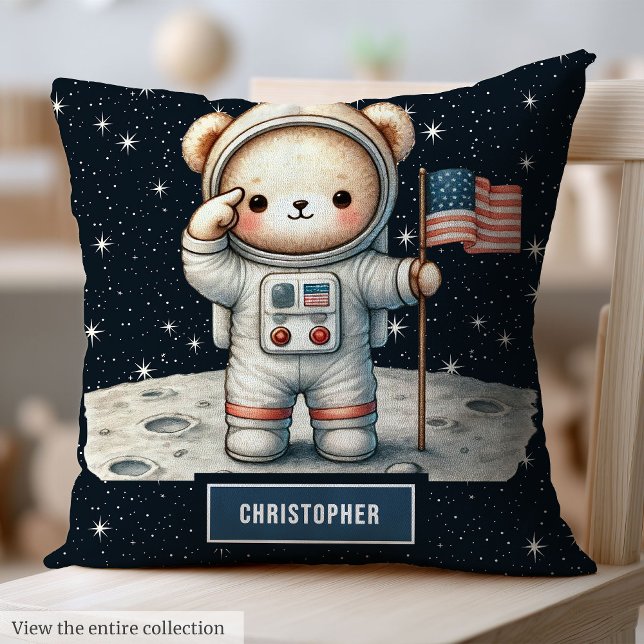Almofada Garoto Travesseiro decorativo do Urso Justo (Cozy Teddy Bear Astronaut Throw Pillow Baby Boy Gift)
