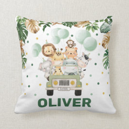 Almofada Garoto Verde Tropical de Animais Safari da Selva