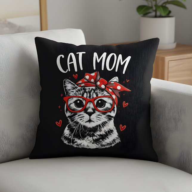 Almofada Gata Mãe da Moda com Óculos e Bandana Preta (Criador carregado)