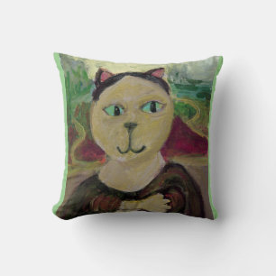 Almofada Gata Mona Lisa Diversão Clássico Pintura de Gato