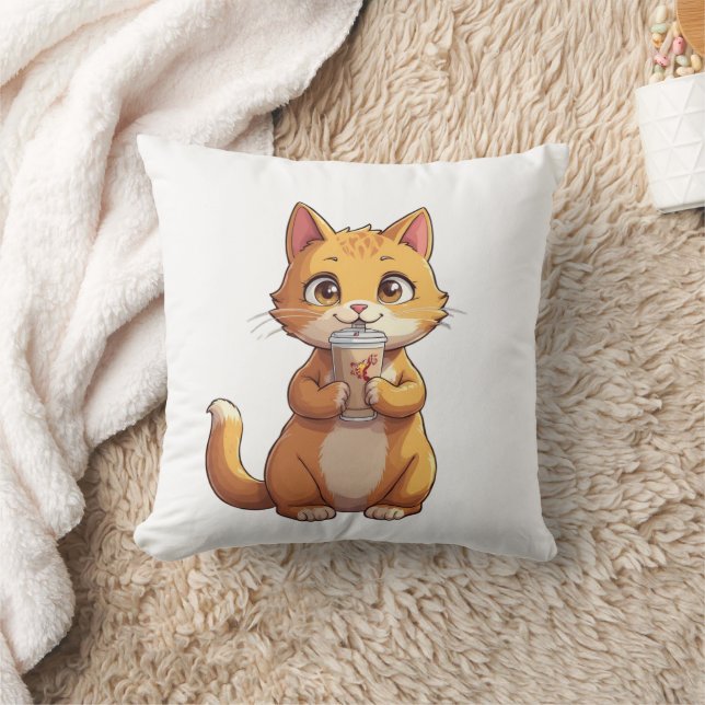 Almofada Gatinho Bebendo Café (Cobertor)