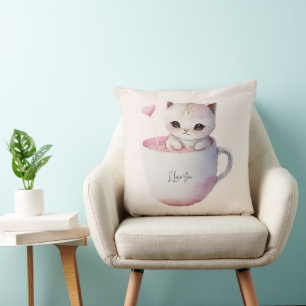 Almofada Gatinho Bonito com Coração Balão