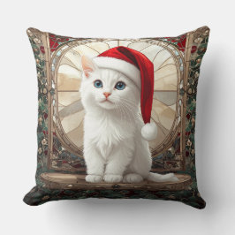 Almofada Gatinho Branco com Chapéu de Papai Noel