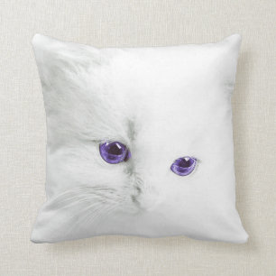 Almofada Gatinho branco macio com olhos roxos