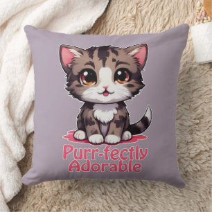 Almofada Gatinho Chibi Kawaii, Puro e Adorável, de cor rosa