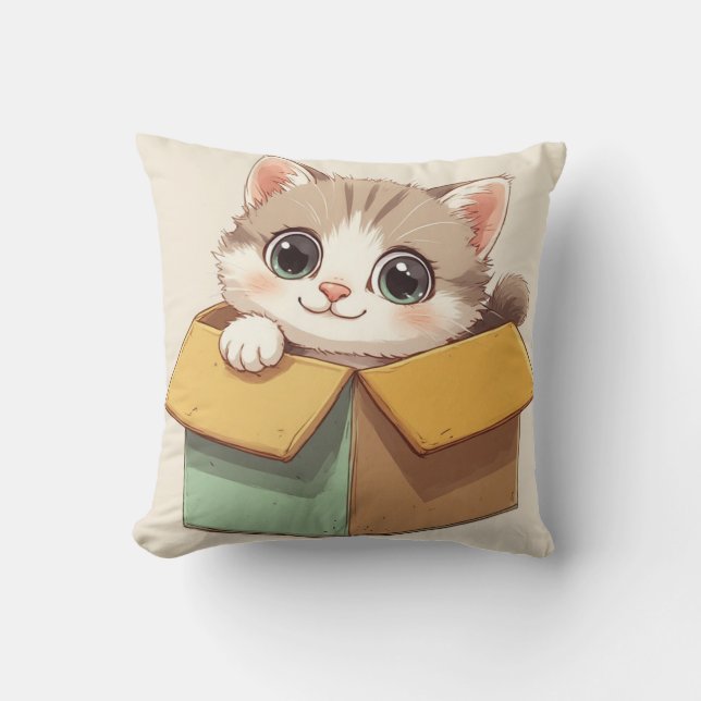 Almofada Gatinho de Desenho Adorável Com Olhos Grandes (Frente)