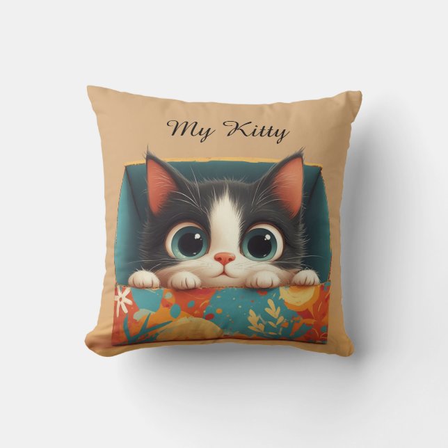 Almofada Gatinho de desenho animado adorável com olhos gran (Frente)