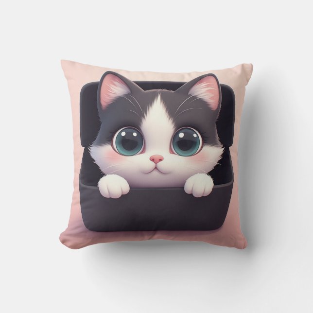Almofada Gatinho de Desenho Animado Adorável Com Olhos Gran (Frente)