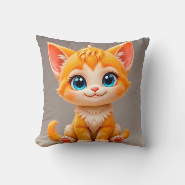 Almofada Gatinho de Desenho Animado Laranja Fofo (Frente)