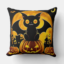Almofada 🐾🌙 Gatinho de Halloween Fofo Morcego Abóbora Enf