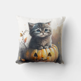 Almofada Gatinho de Halloween por Aquarela em um Jack-o-lan