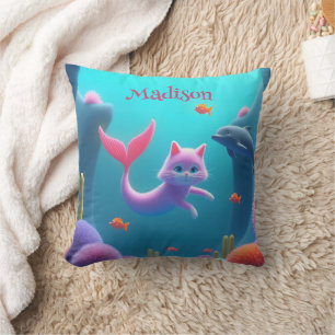 Almofada Gatinho de Sereia Cor-de-rosa-branca