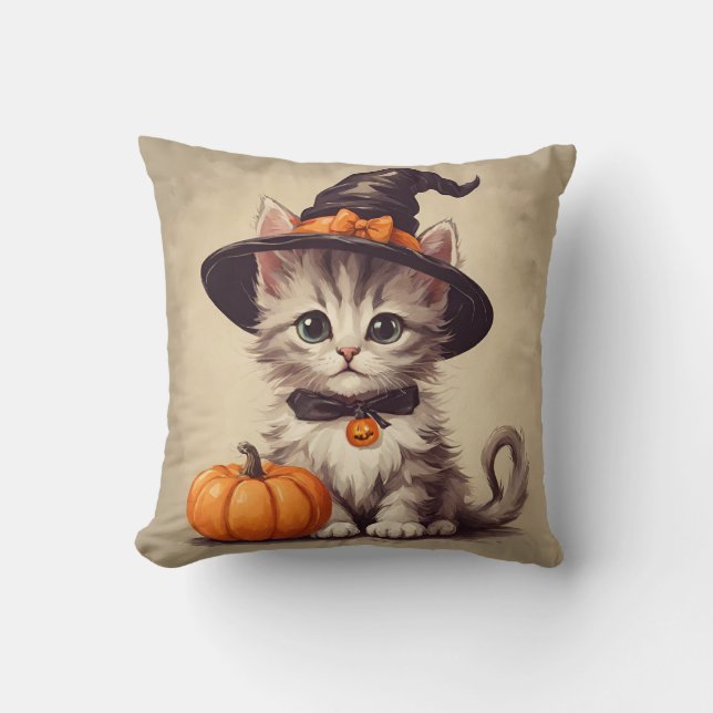 Almofada Gatinho de Vintage bonitinho no Halloween (Frente)