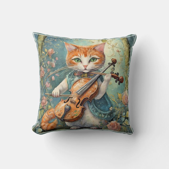 Almofada Gatinho Fofo Tocando o Violino (Frente)